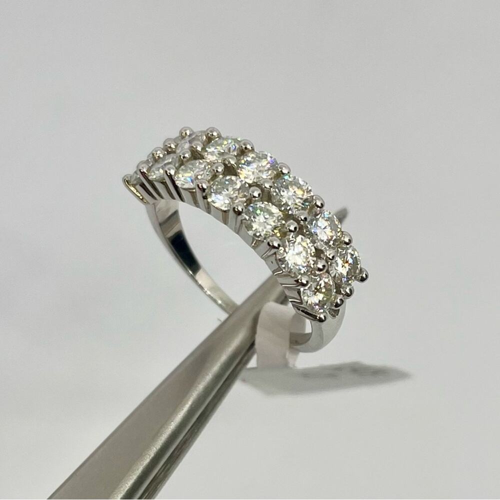 Ring White and Silver Multi-Stone Three-Row Pavé Ring